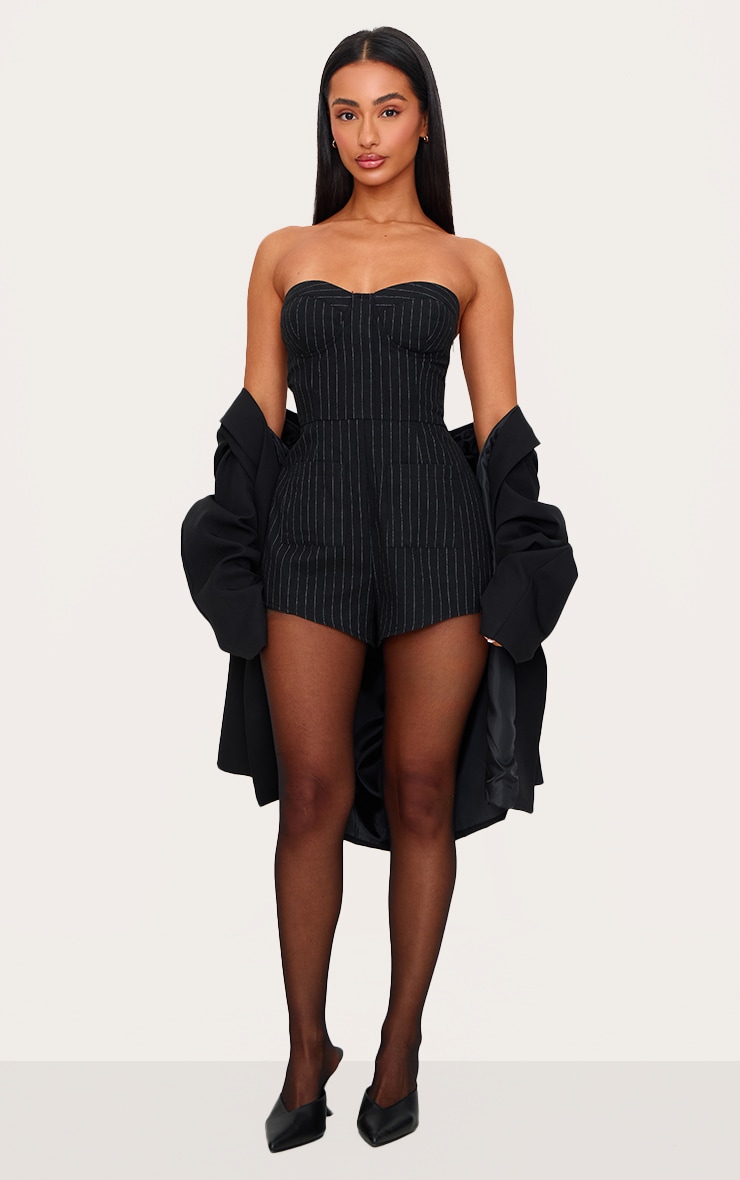 Petite Combishort bustier tissé noir à fines rayures image 3