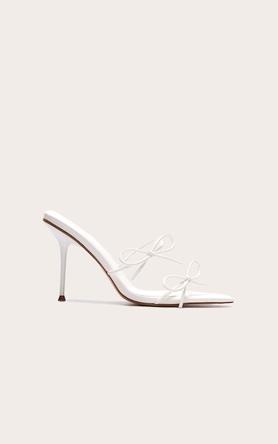 Mules pointure large pointues en PU blanc à talon aiguille haut et noeuds multiples