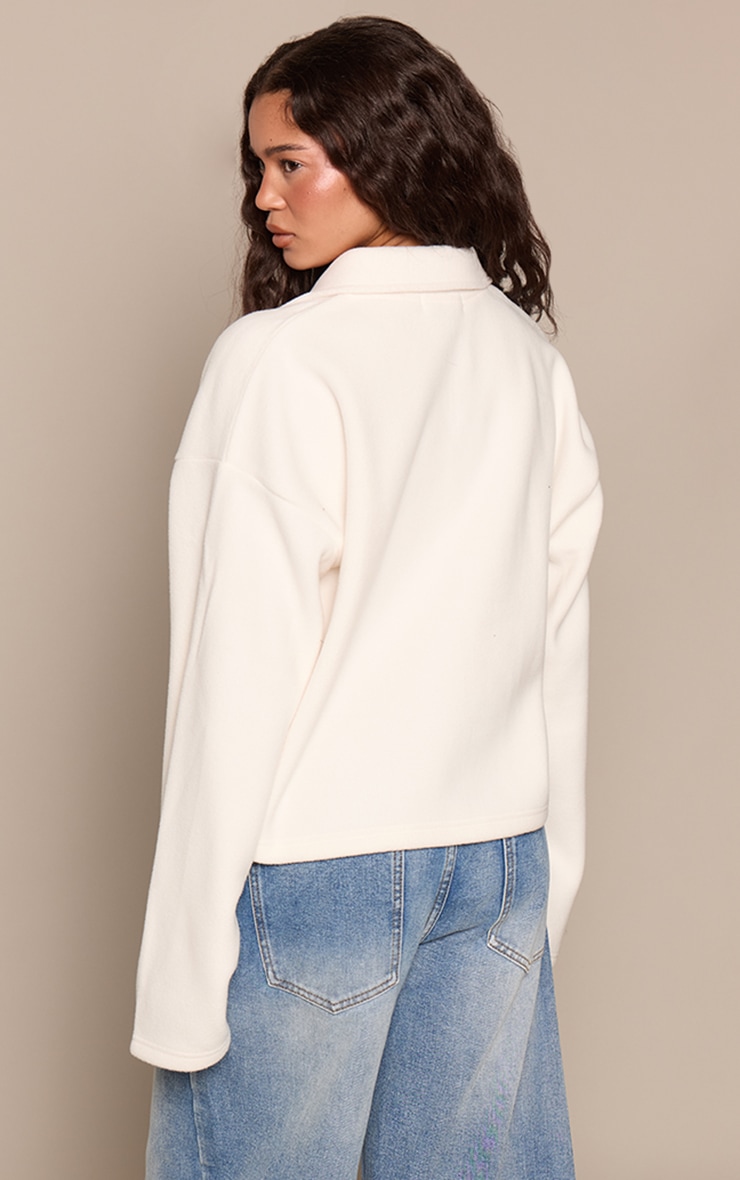 Cream Button Up Fleece Polo Sweatshirt  image 2