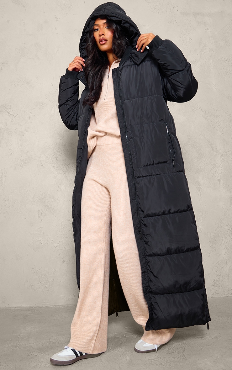 Tall Black Maxi Longline Hooded Puffer Coat image 1