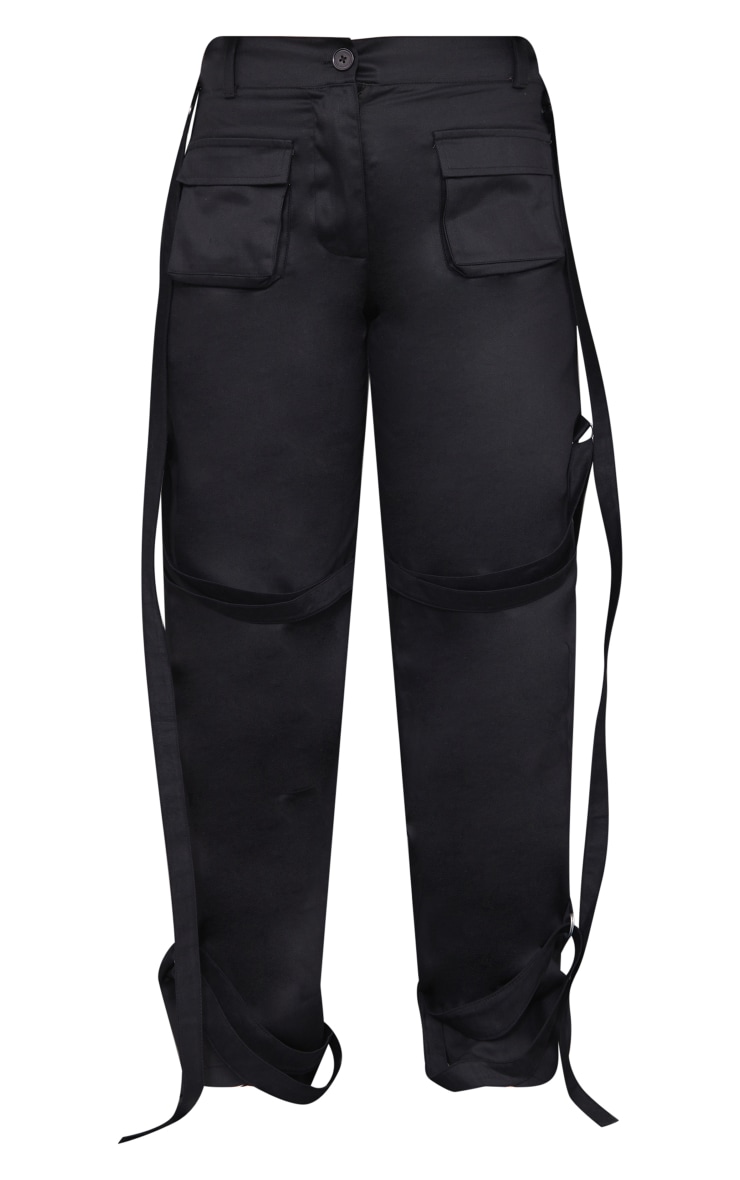black woven twill tie detail velcro waist cargos