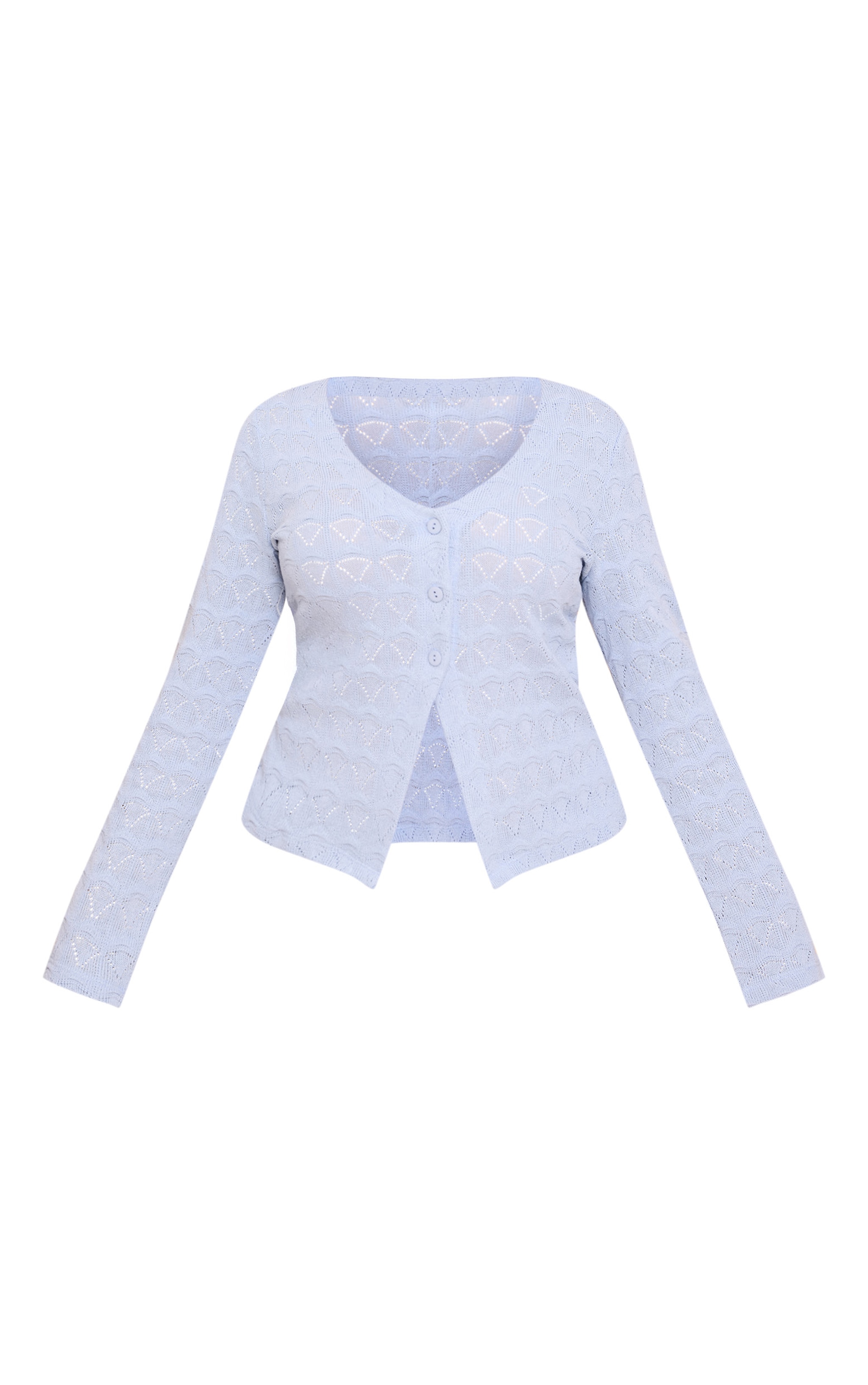 Plus Light Blue Textured Button Up Flared Sleeve Cardigan image 5
