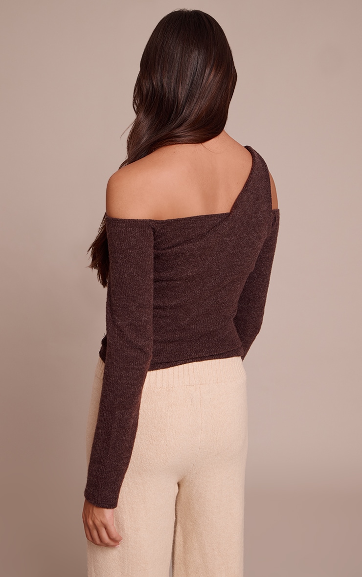 Chocolate Textured Wool Look Twist Overlay Detail Long Sleeve Top  image 2