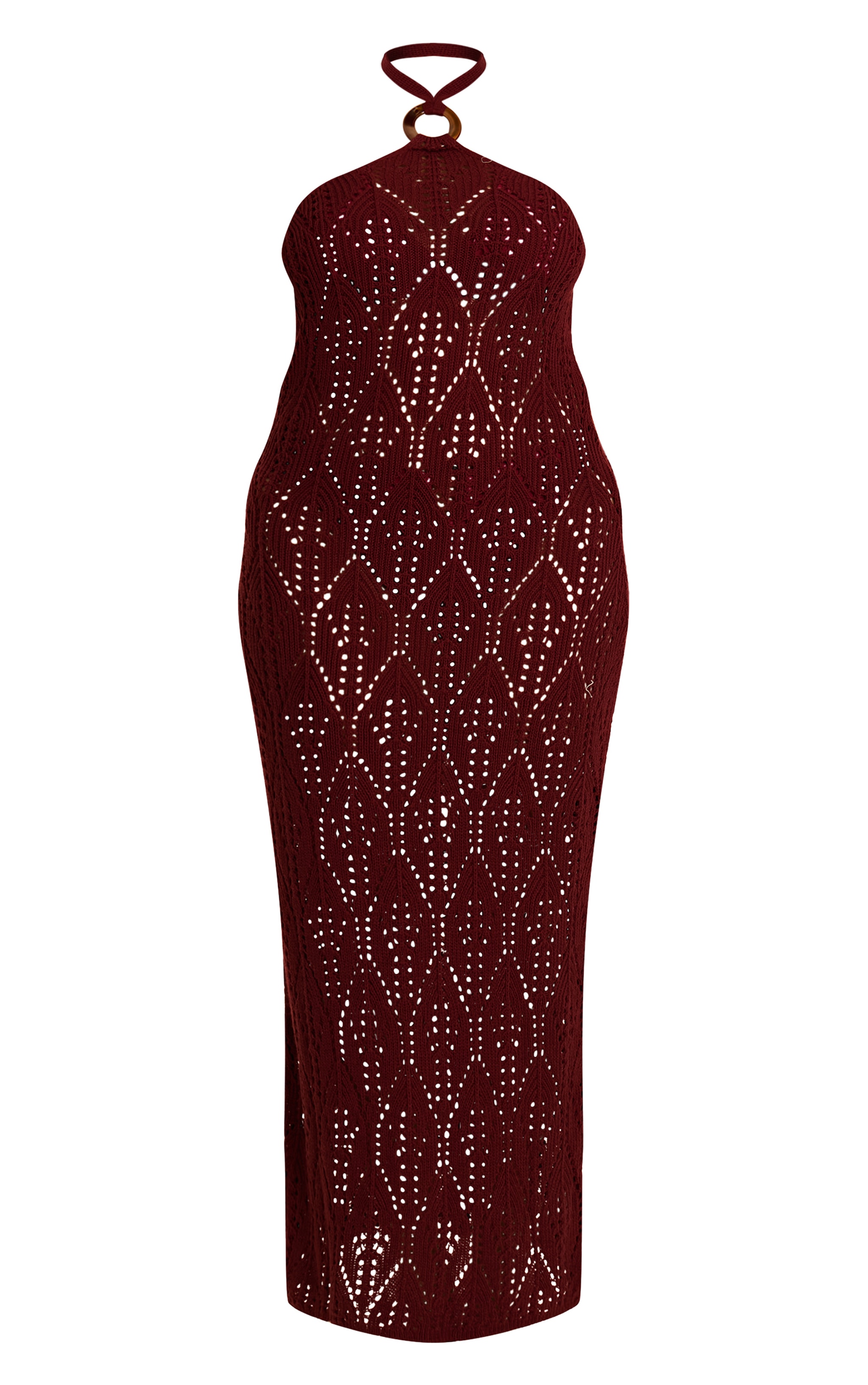 Plus Burgundy Crochet Maxi Halter Neck Beach Dress image 5