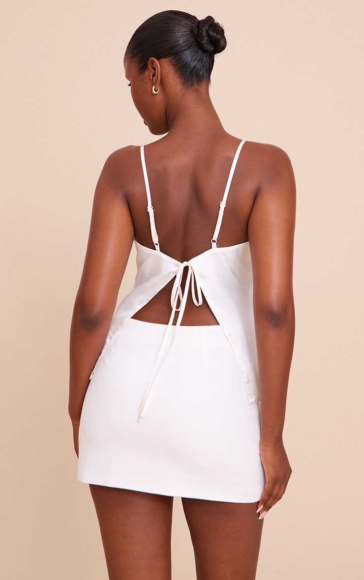 Cream Satin Open Tie Back Top image 2