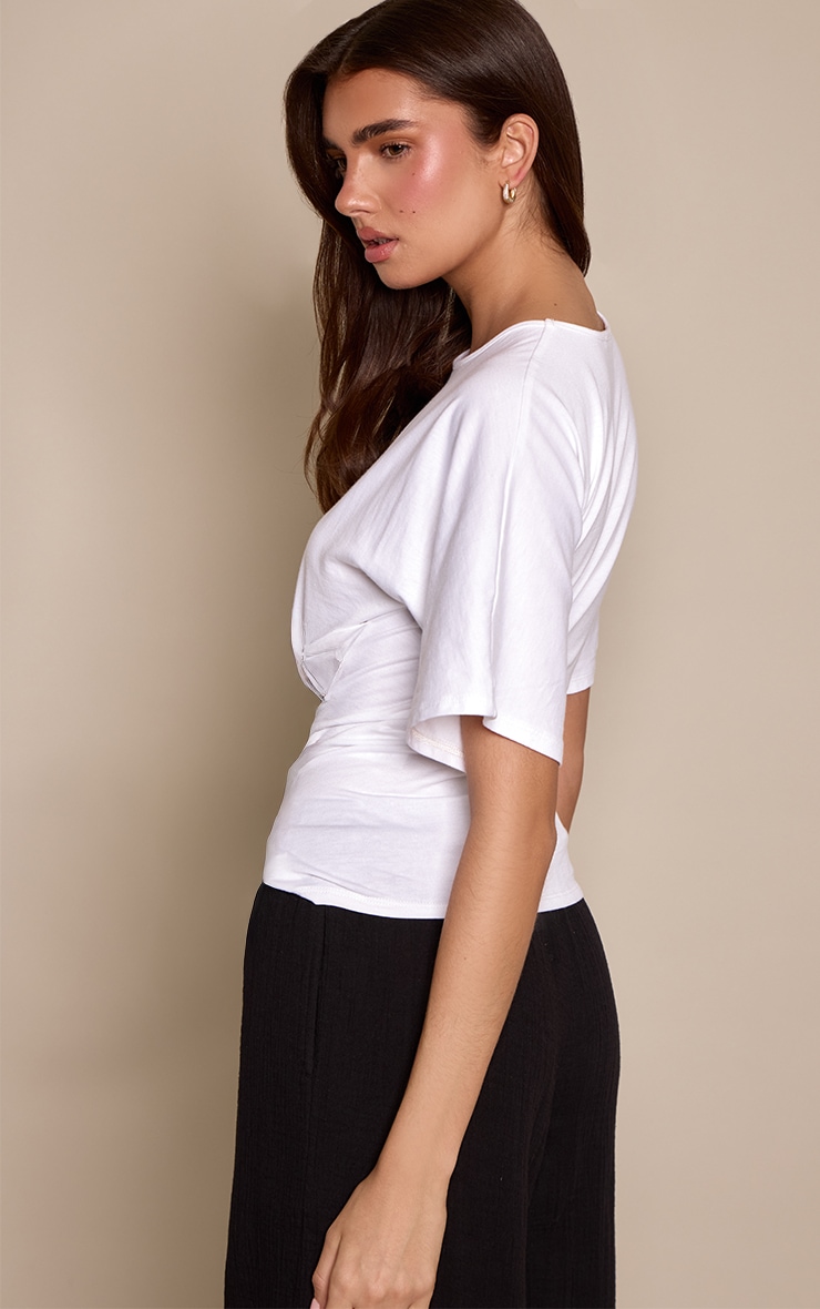 White Cotton Waist Panel Short Sleeved T-Shirt image 2