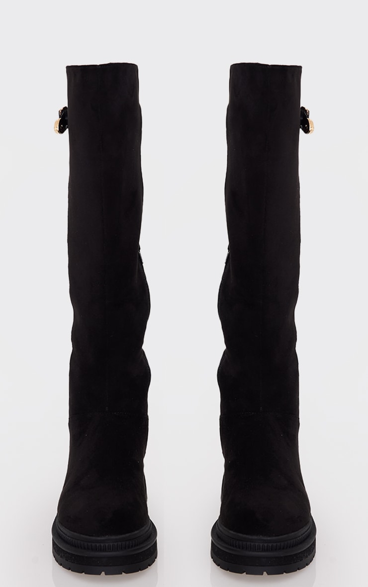 Bottes hautes en suédine noire à semelle épaisse et petit talon carré image 4