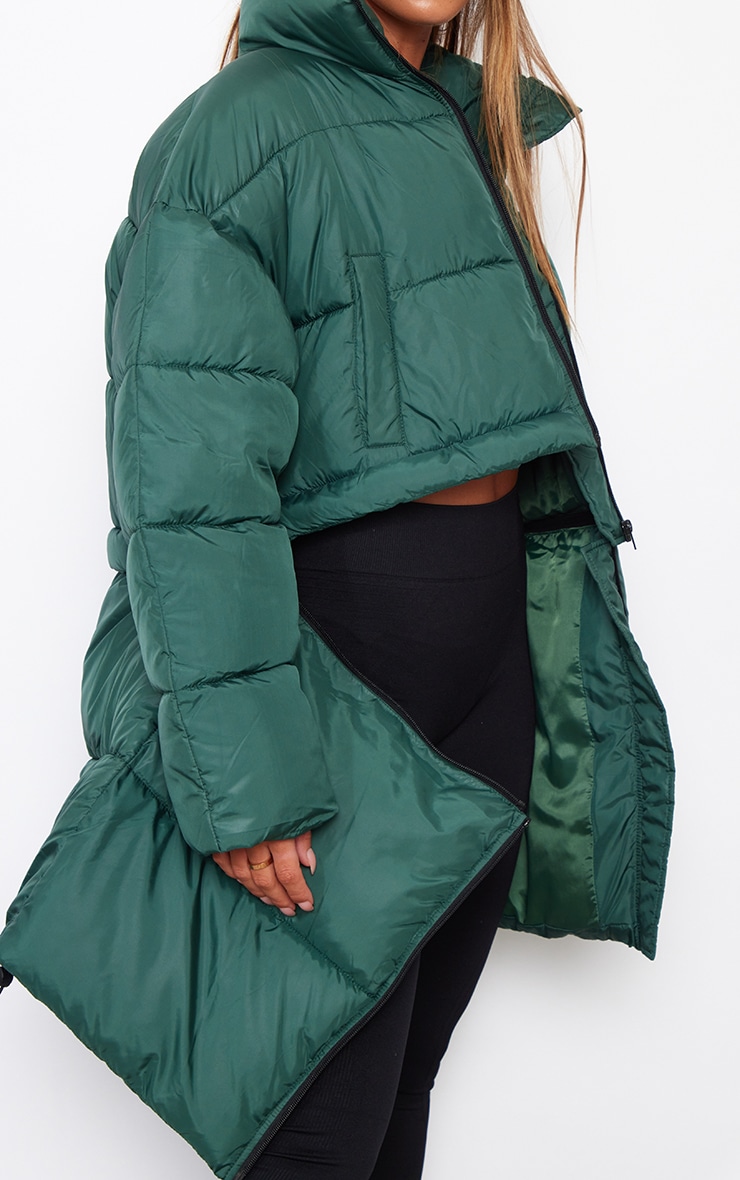 Forest Green Detachable Hem Longline Puffer Coat image 4