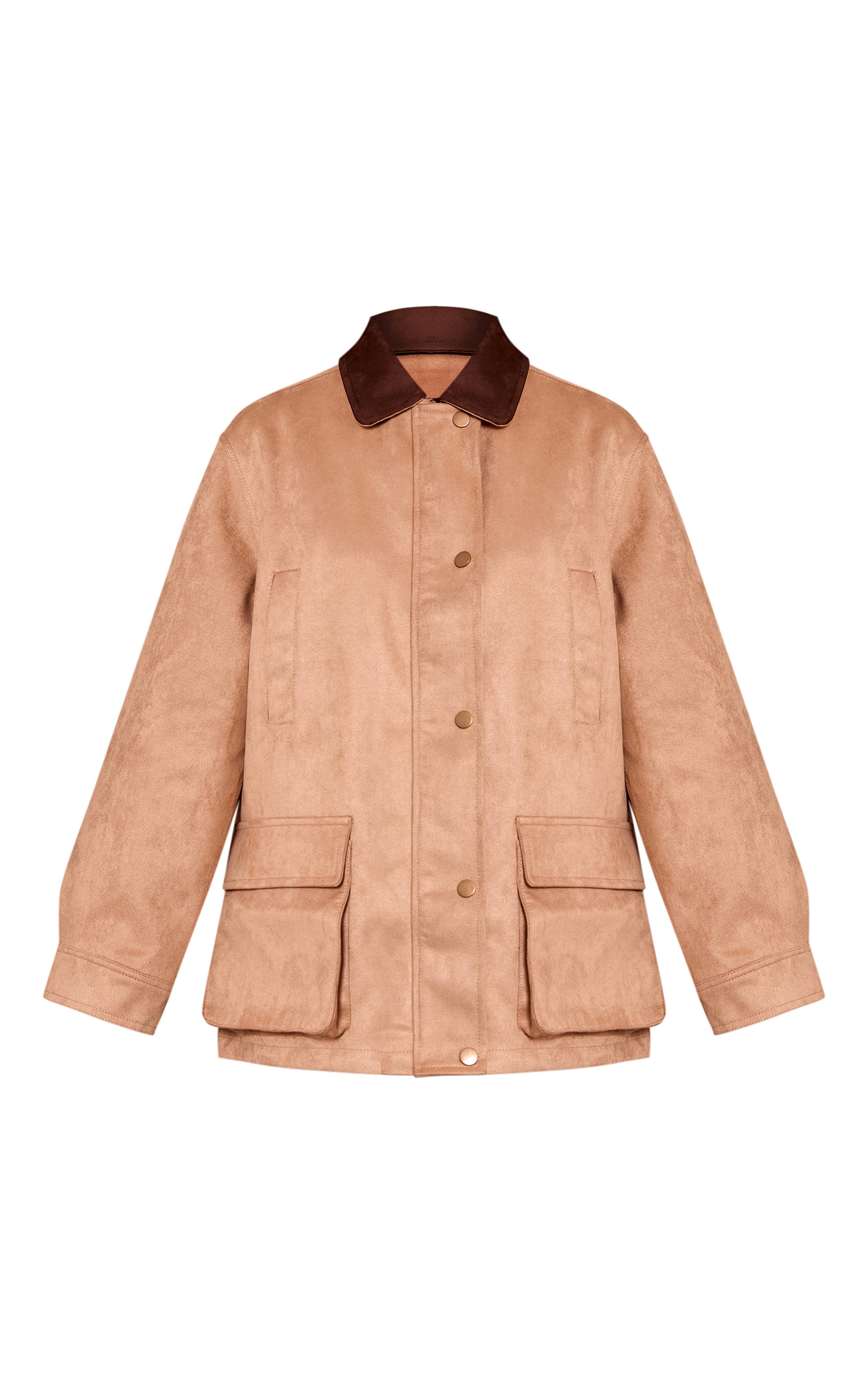 Camel Oversized Pocket Detail Contrast Collar Jacket image 5