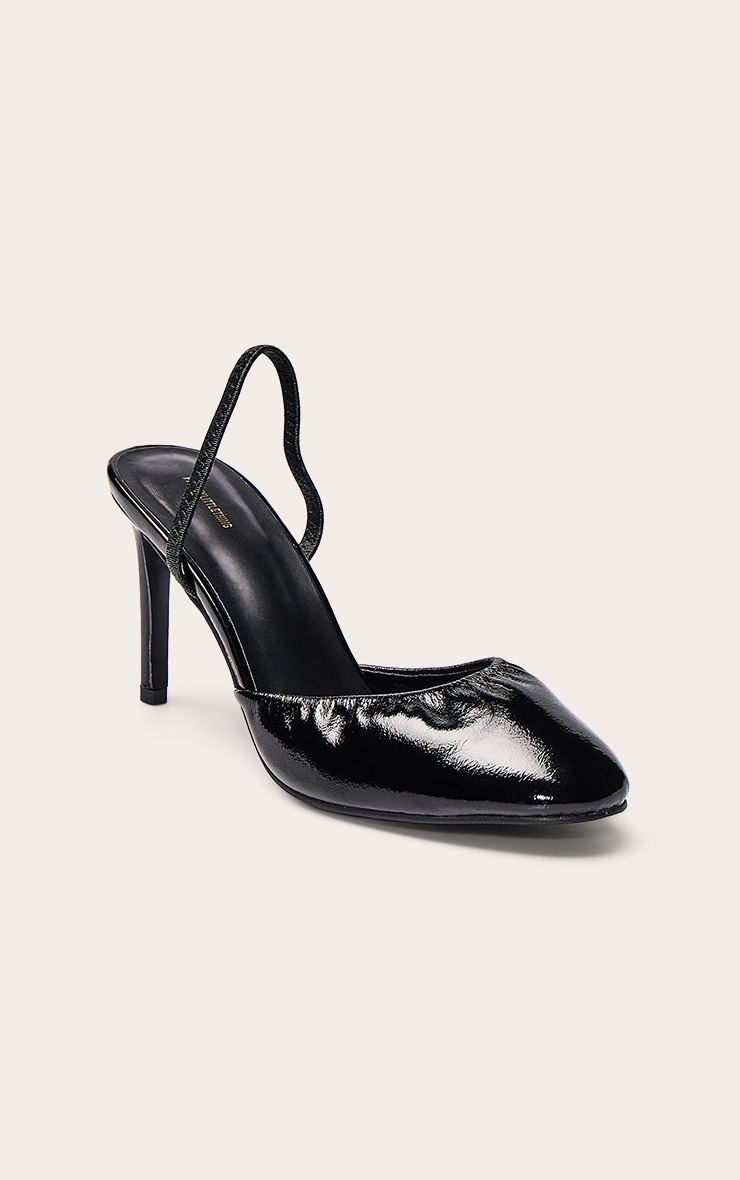 Black Crinkle PU Round Toe Sling Back image 3