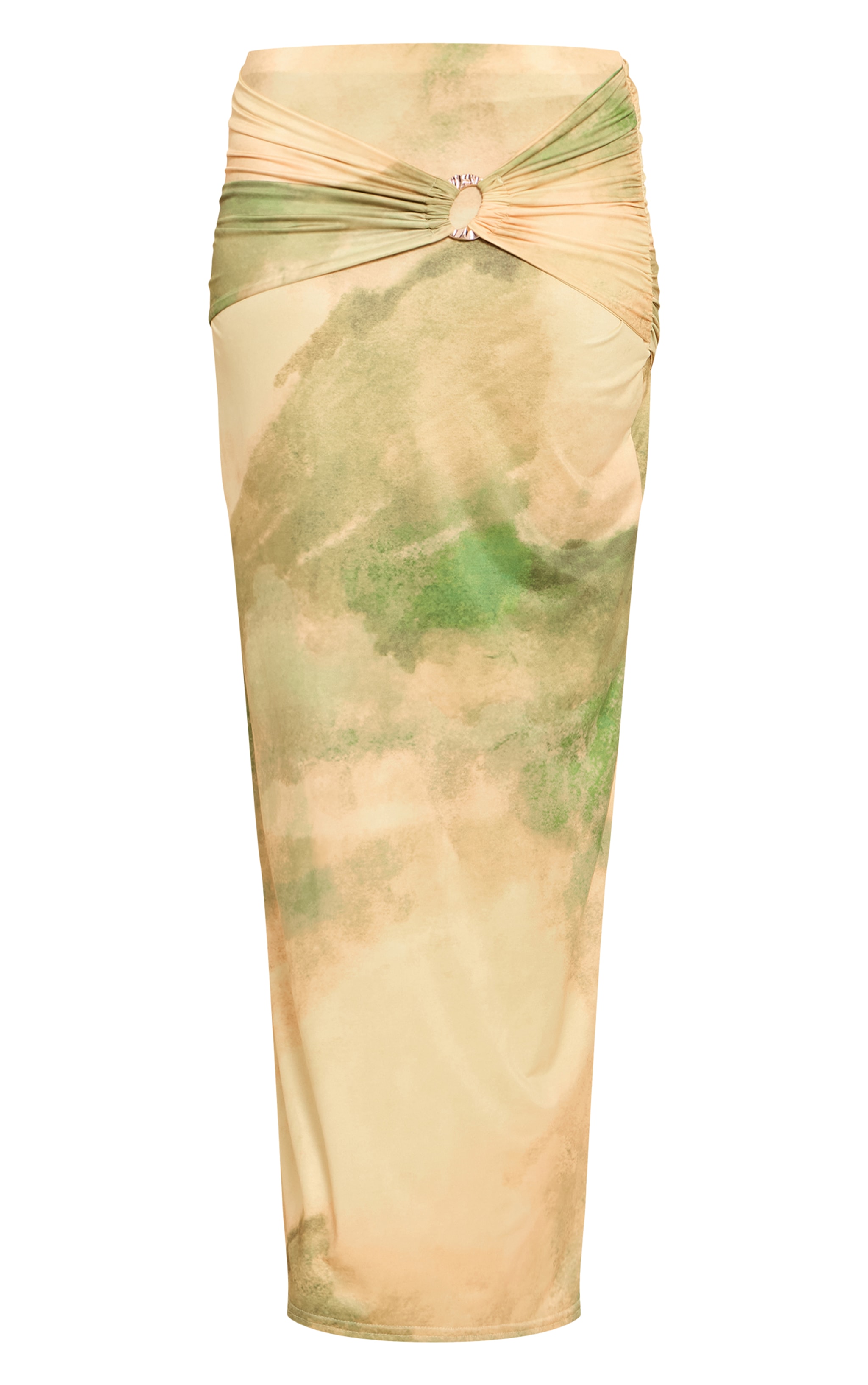 Green Abstract Print Ruched Detail Flowy Maxi Skirts image 5
