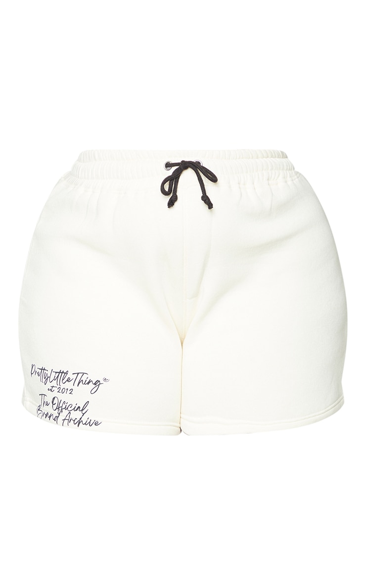 PRETTYLITTLETHING Plus Cream Drawstring Waist Sweat Shorts image 6