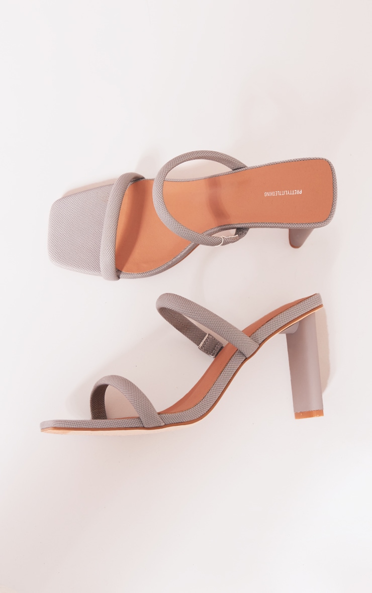 Grey Square Toe Textured Double Strap Heeled Mules image 4