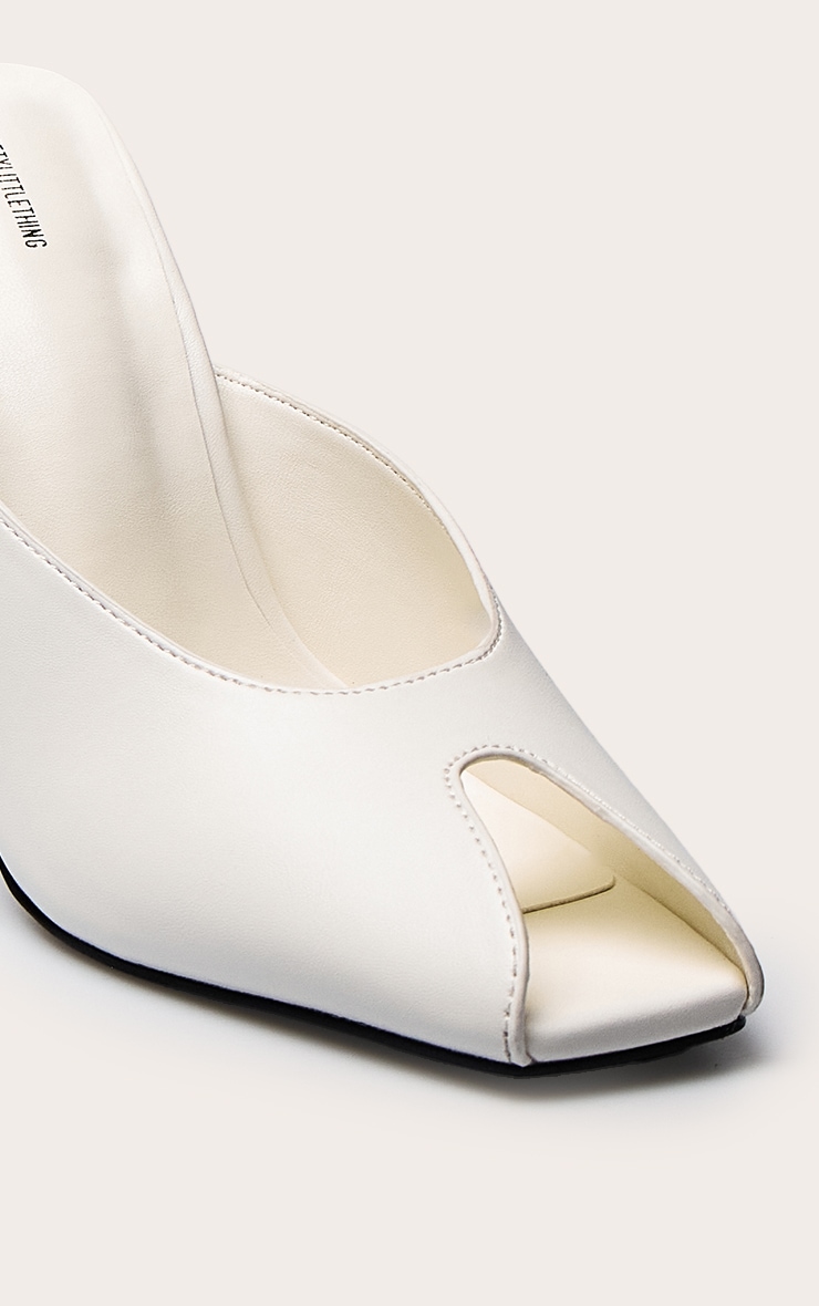 Cream PU Peep Toe High Heeled Mules image 5