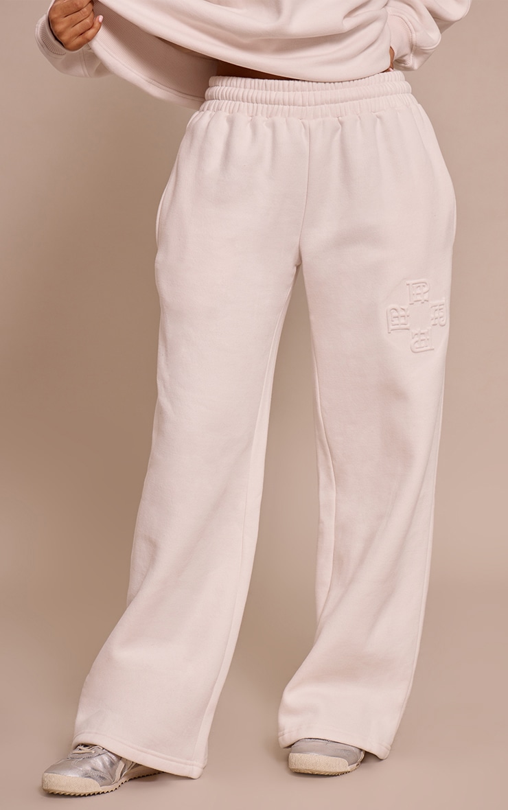 Petite Cream PLT Embossed Wide Leg Track Pants image 2