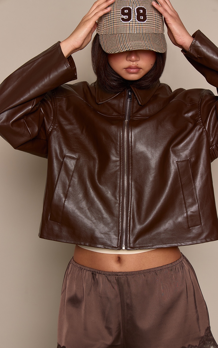 Chocolate Zip Through Pu Jacket image 1