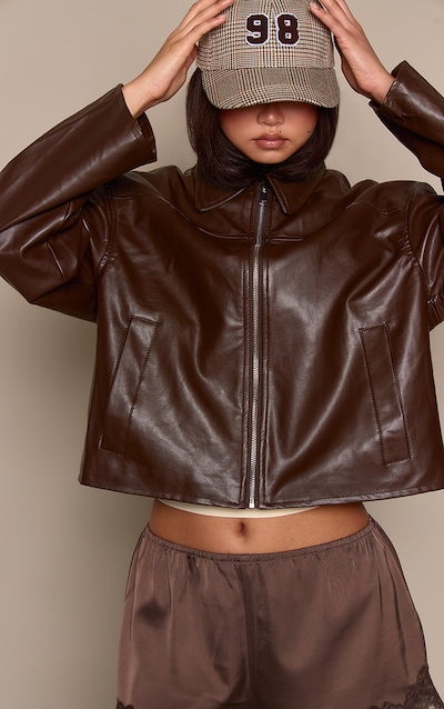 Veste en PU chocolat à zip