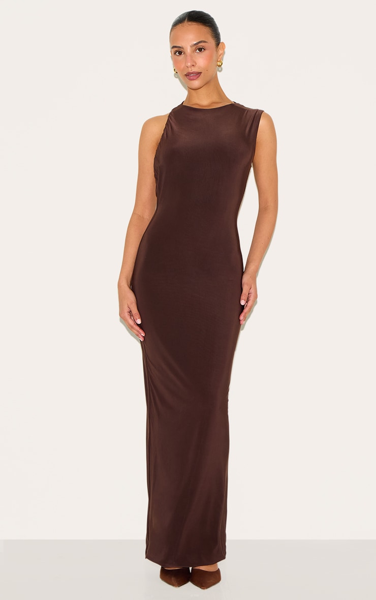 Petite Chocolate Cut Out Side Maxi Dress image 1