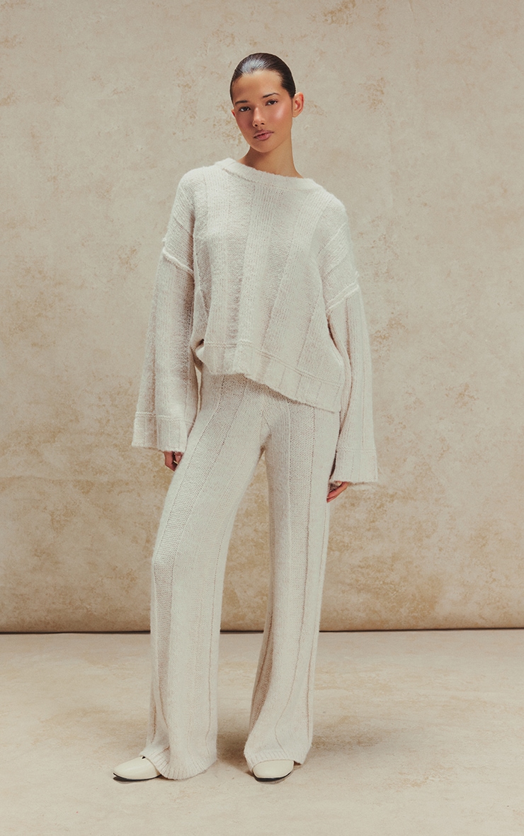 Pantalon en maille tricot épaisse côtelée avoine image 3