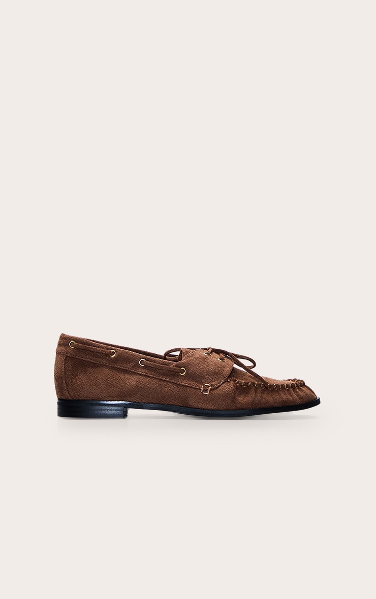 Chocolate Faux Suede Ruched Lace Up Loafer image 2