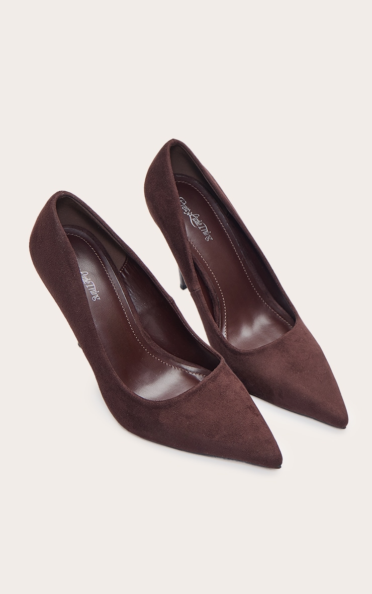 Chocolate Faux Suede Court Shoe image 5