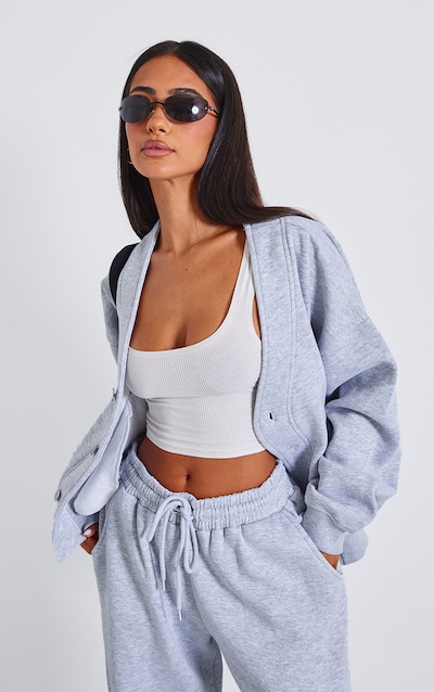 Petite Grey Marl Button Up Side Pocket Sweatshirt