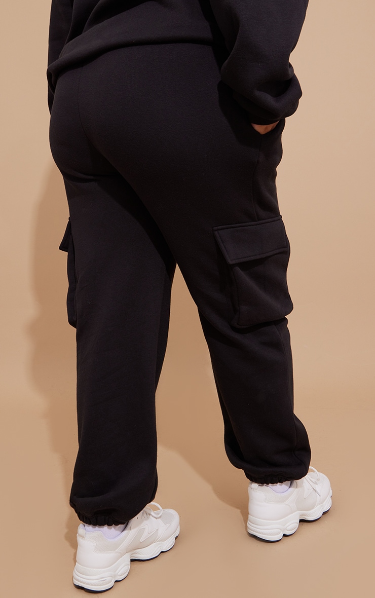 Plus Black Cargo Cuffed Sweatpants image 3