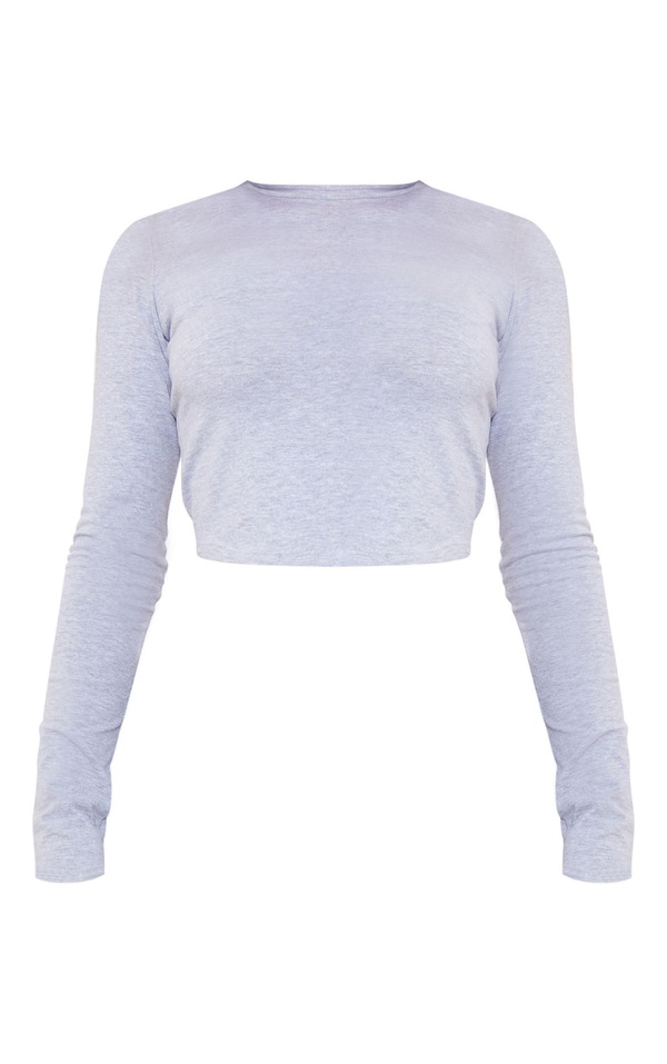 Ash Grey Cotton Jersey Long Sleeve Crew Neck Top PrettyLittleThing