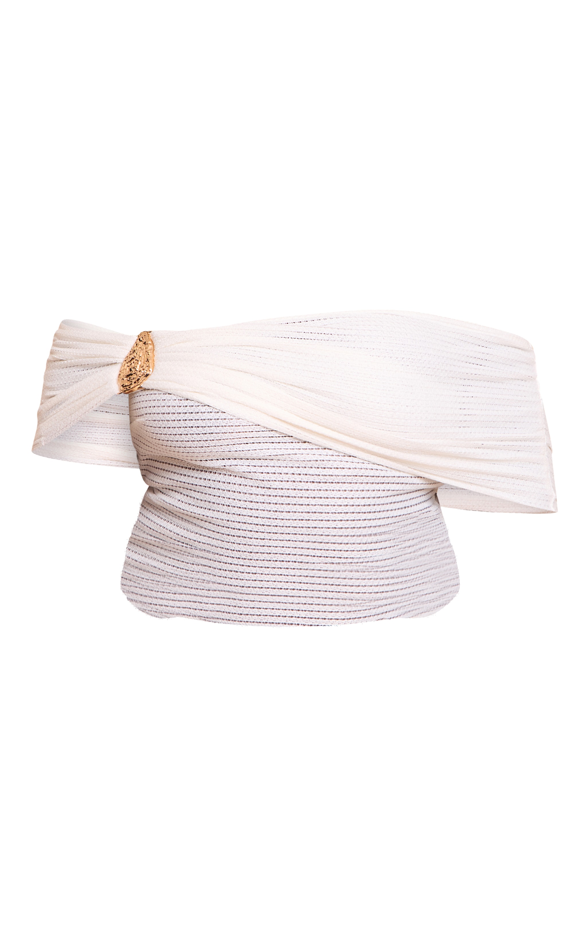 Plus Cream Textured Trim Detail Bardot Top image 5