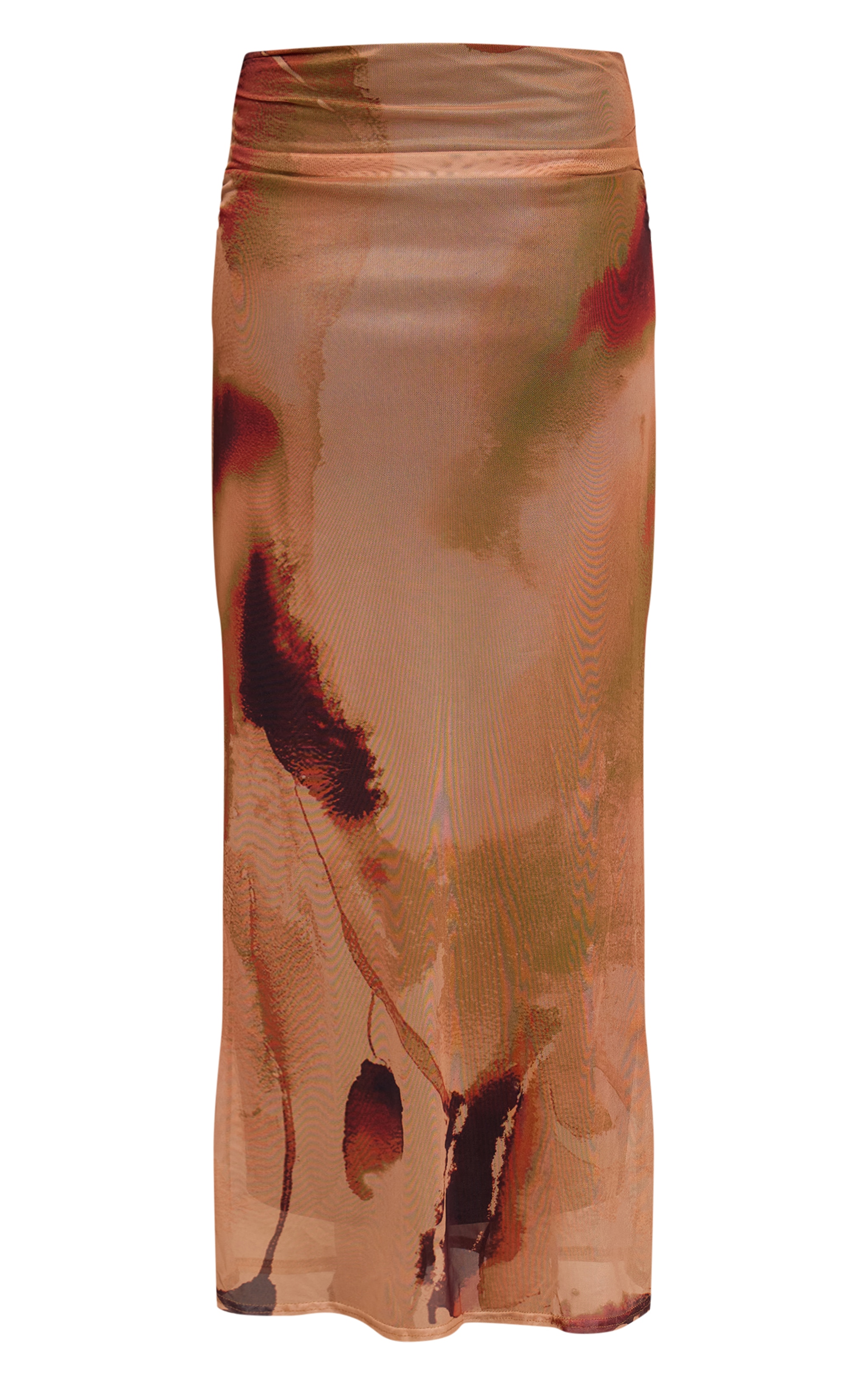 Camel  Abstract Print Mesh Maxi Skirt image 5