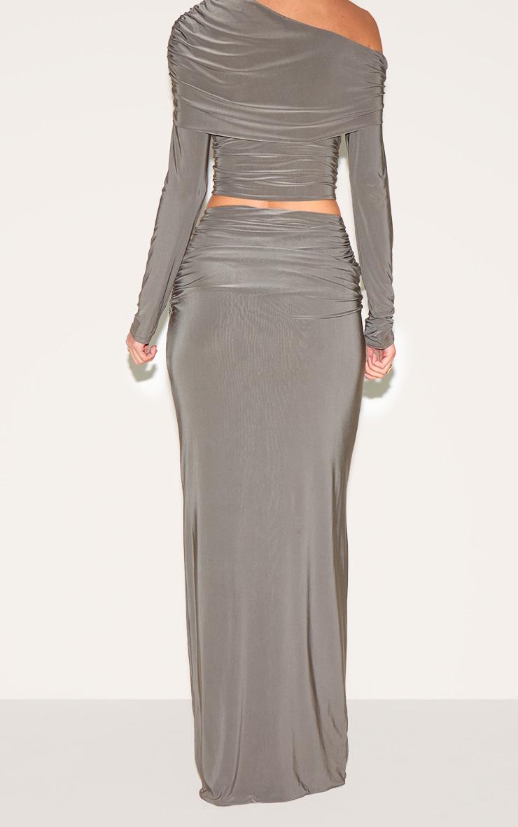 Mushroom Double Layer Slinky Fold Over Maxi Skirt image 3