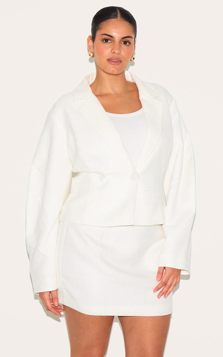 Plus Blazer bouclé crème à taille cintrée image 1