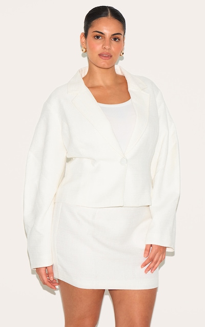 Plus Cream Boucle Cinched Waist Blazer