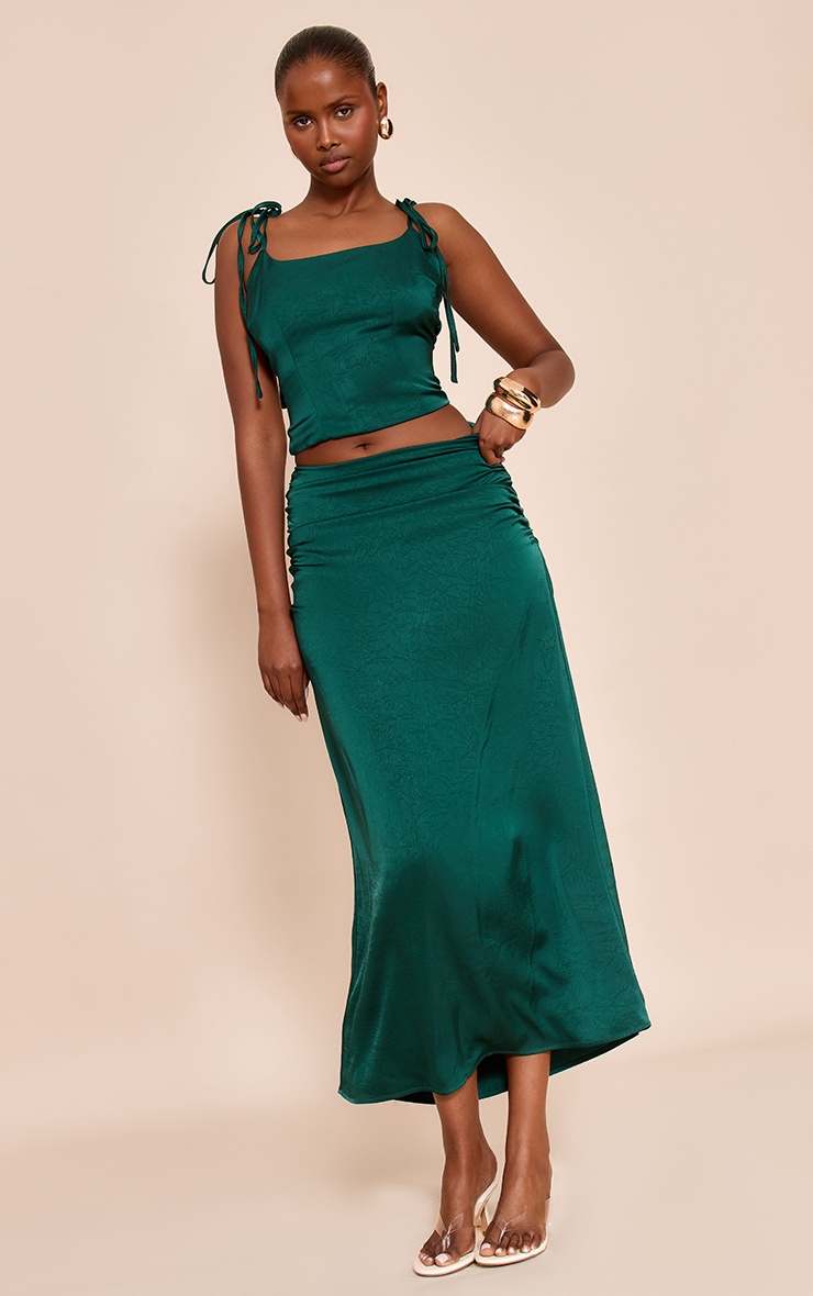 Dark Teal Satin Strappy Ruched Top image 3