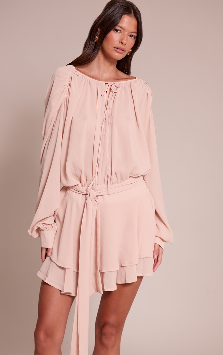 Dusty Pink Chiffon Belt Wrap Mini Shift Dress image 1