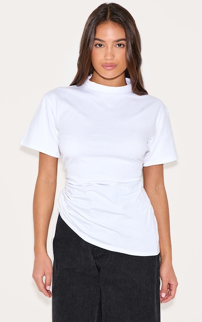 White Oversized Ruched Side Detail T Shirt