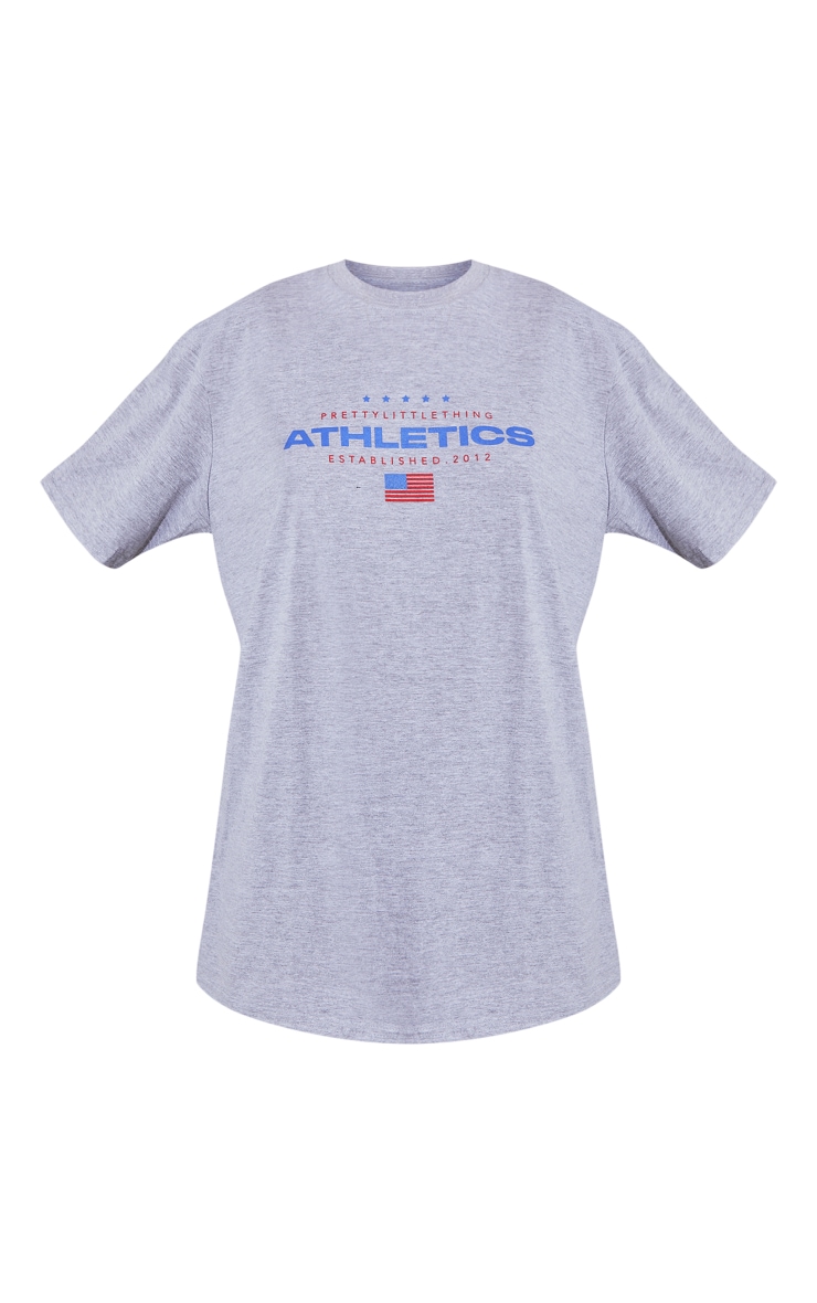 PRETTYLITTLETHING Grey Athletics Print Oversized T Shirt image 5