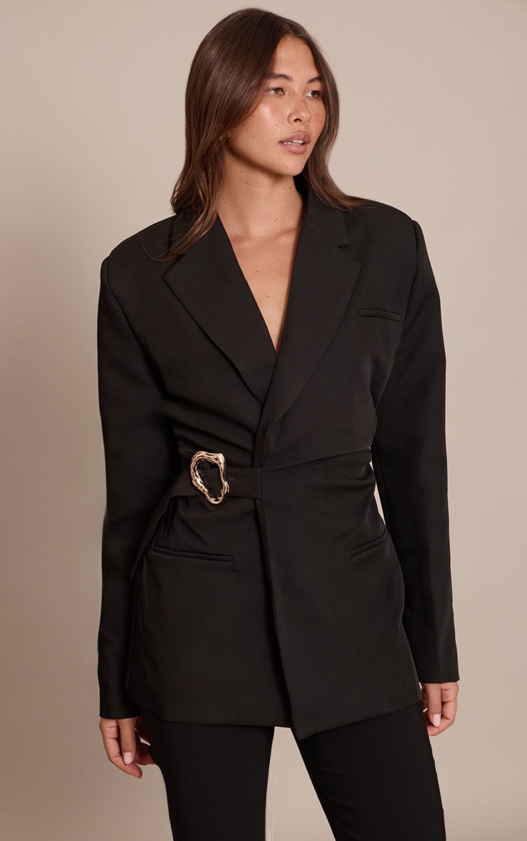 Black Belted Trim Detail Blazer
