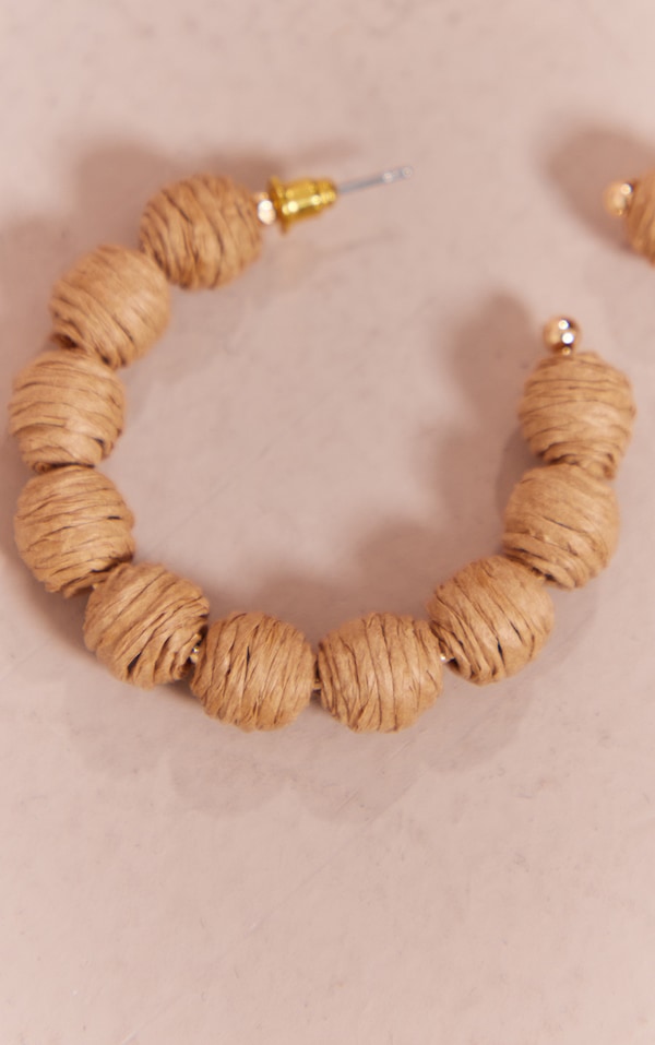 Natural Raffia Ball Hoop Earrings PrettyLittleThing
