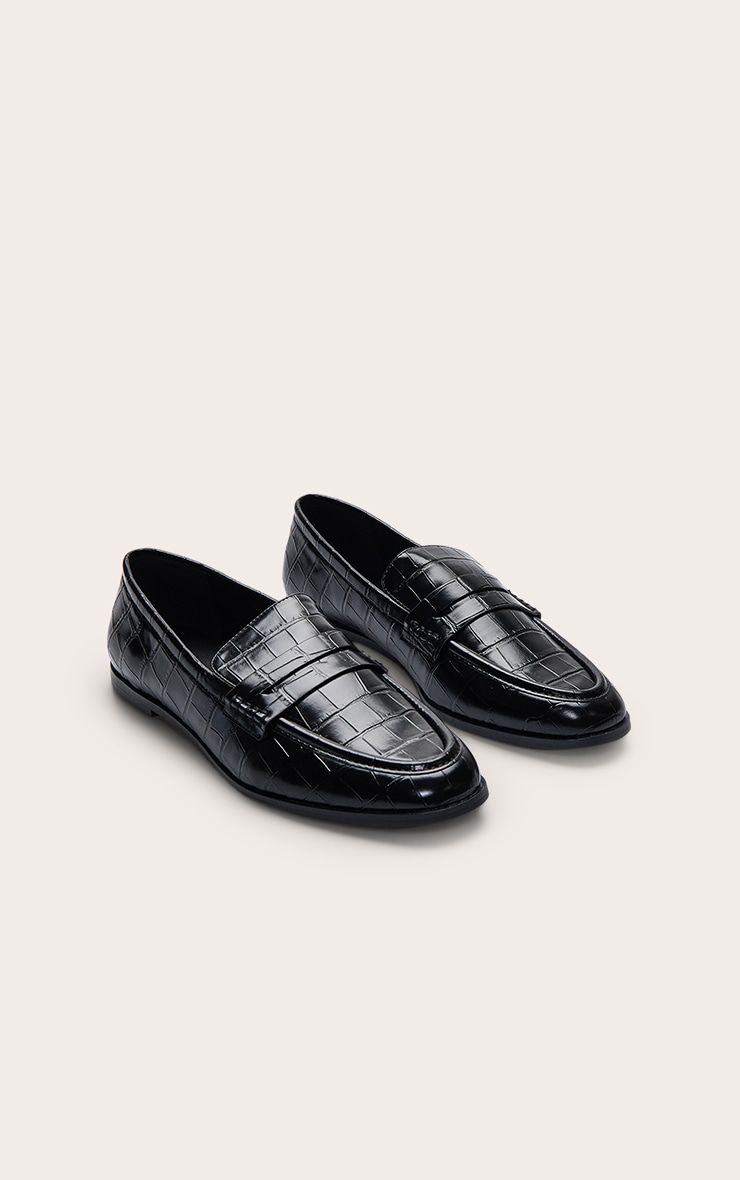 Black Croc PU Basic Squared Toe Loafer image 3