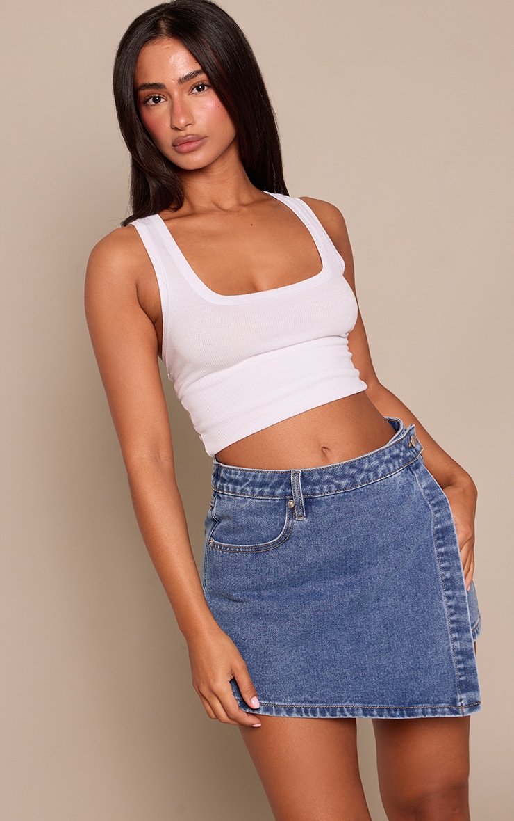 Petite Mid Blue Wrap Front Denim Mini Skort image 4