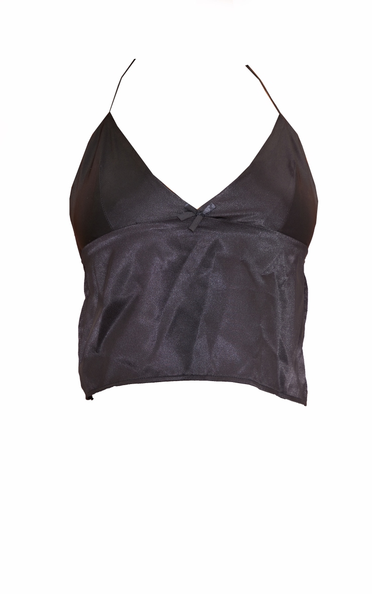 Black Satin Spaghetti Strap Bow Detail Cami Top image 5