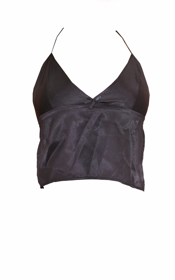 Black Satin Spaghetti Strap Bow Detail Cami Top | Tops | PrettyLittleThing