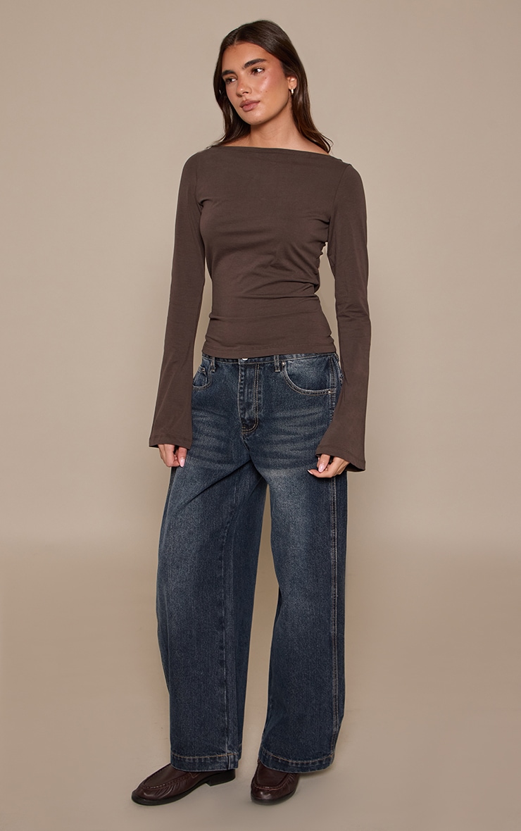 Dark Blue Vintage Pleat Side Wide Leg Jeans image 2