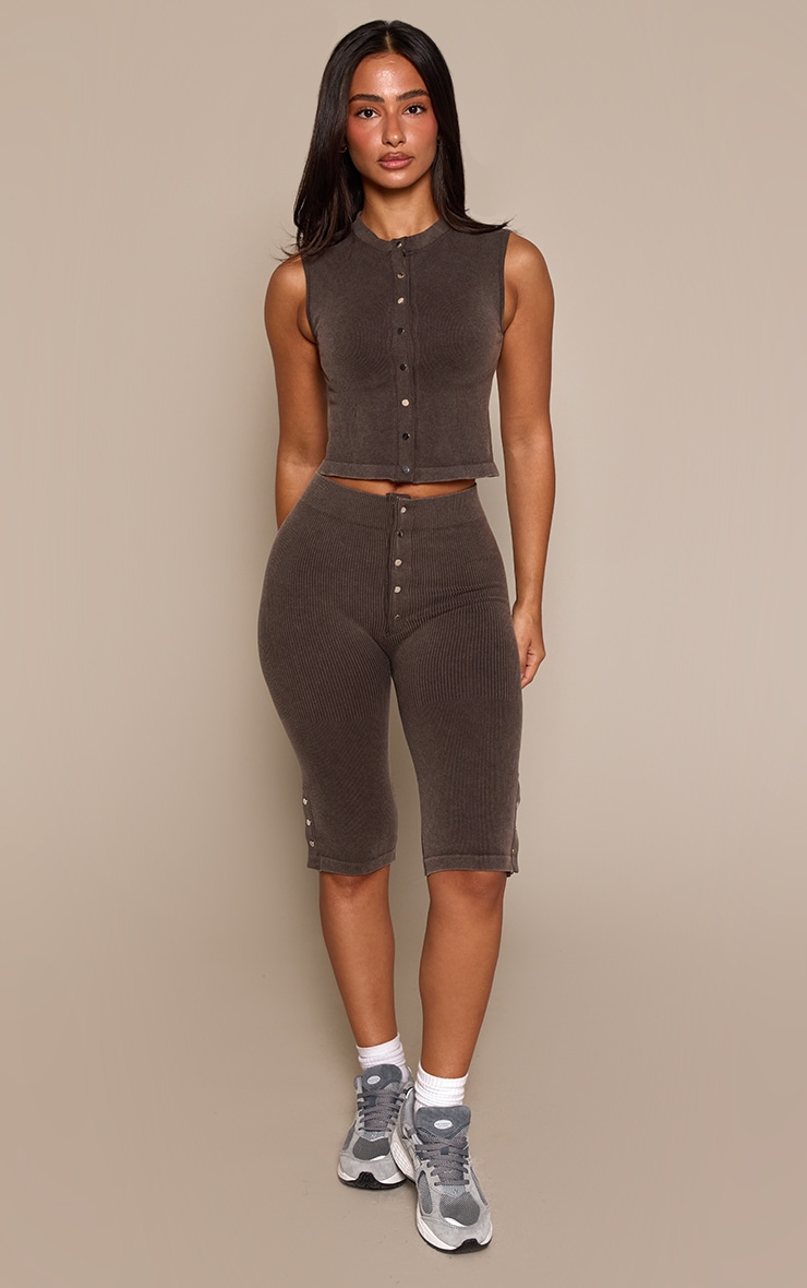 Petite Chocolate Contour Rib Front Popper Sleeveless Top image 3