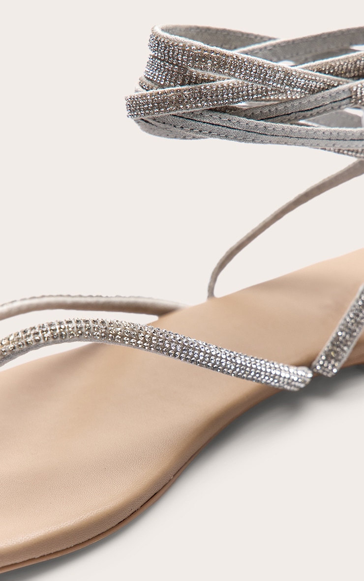 Silver PU Round Toe Diamante Strappy Sandals image 5