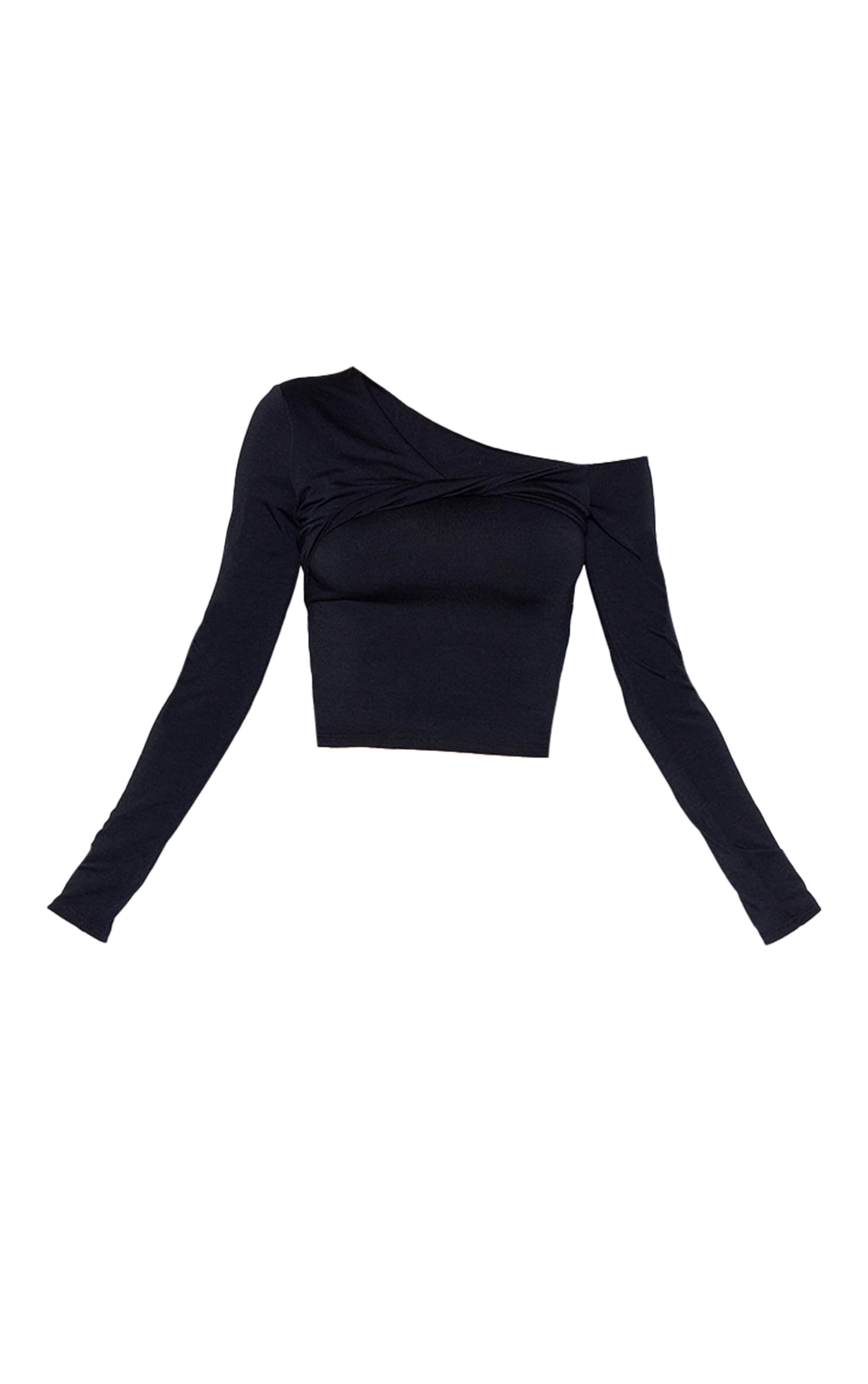 Black Contour Jersey Asymmetric Twist Detail Long Sleeve Top image 5