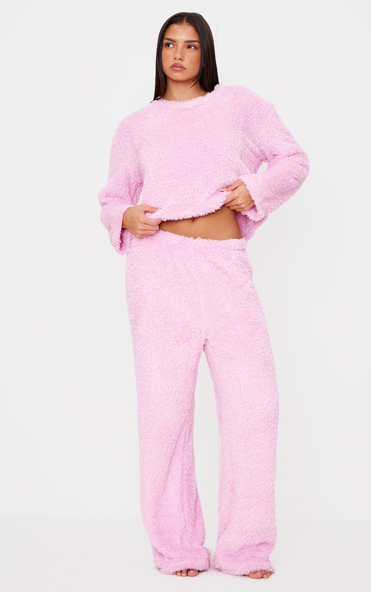 Pink Cosy Fleece Wide Leg Pj Pants image 1