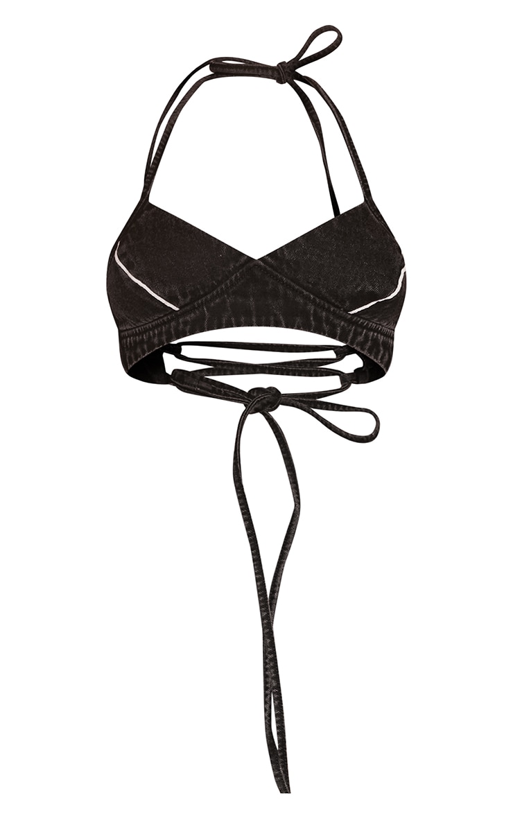 Black Triangle Seam Detail Denim Bralet image 5