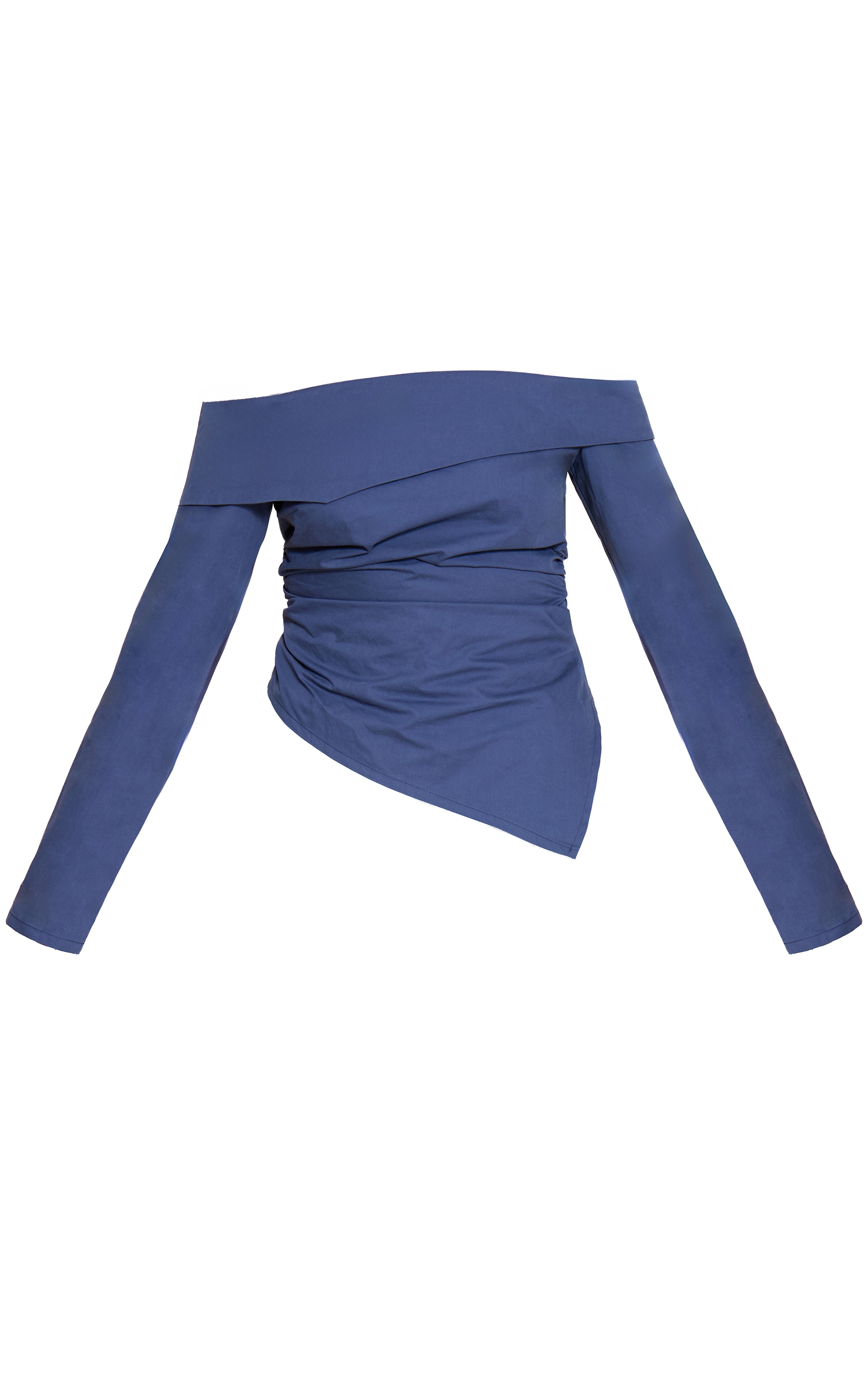 Navy Cotton Ruched Asymmetric Hem Bardot Top image 5